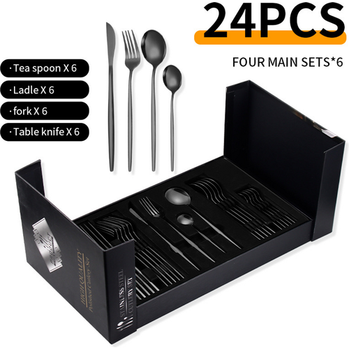 Stainless Steel Cutlery Portuguese Set Steak Knife Fork Spoon Tea Spoon 24 Piece Set Western Cutlery Set