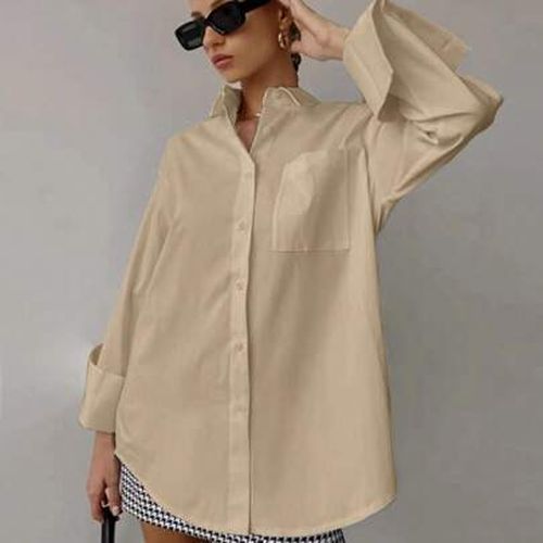 Women Solid Color Loose Long Sleeved Business Interview Commuting Casual Relaxed Feeling Simple Shirt Spring Summer Autumn
