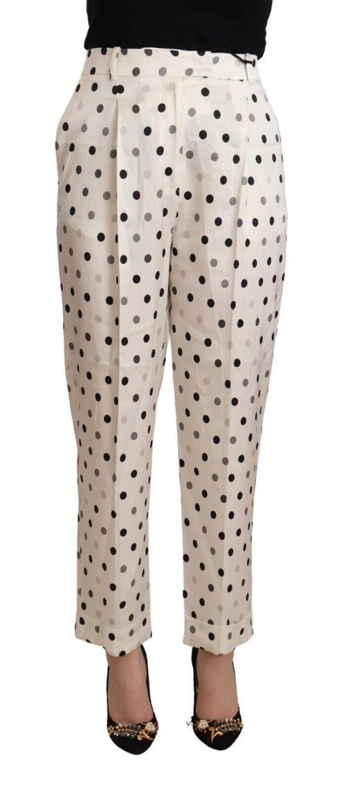 Polka-Dot Viscose Trousers — White