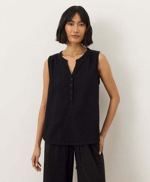 Women's Jet Black Coastal Double Gauze Henley Tank