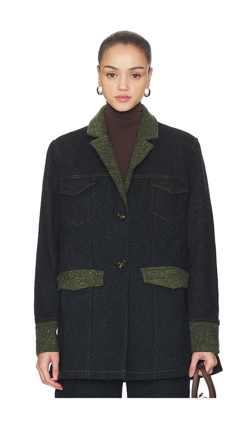 Ganni Melange Twill Denim Oversized Blazer in Blue. XXS/XS. Also in