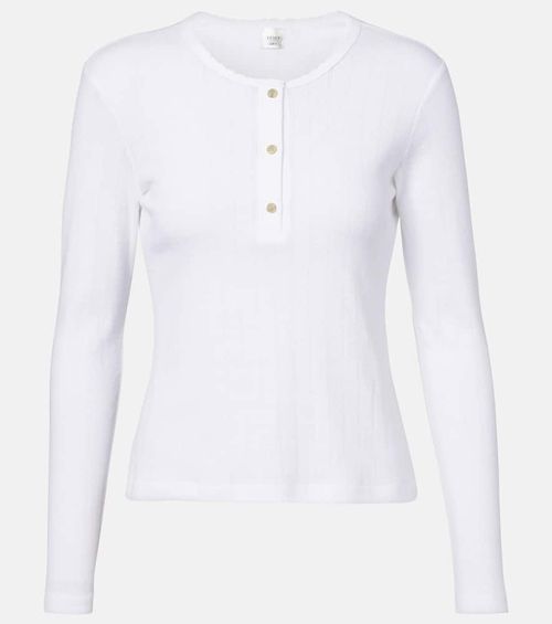 Pointelle cotton Henley shirt