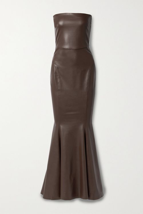 Norma Kamali | Strapless Faux Leather Maxi Dress - Brown | Realry Norma Kamali | Strapless Faux Leather Maxi Dress - Brown | Realry