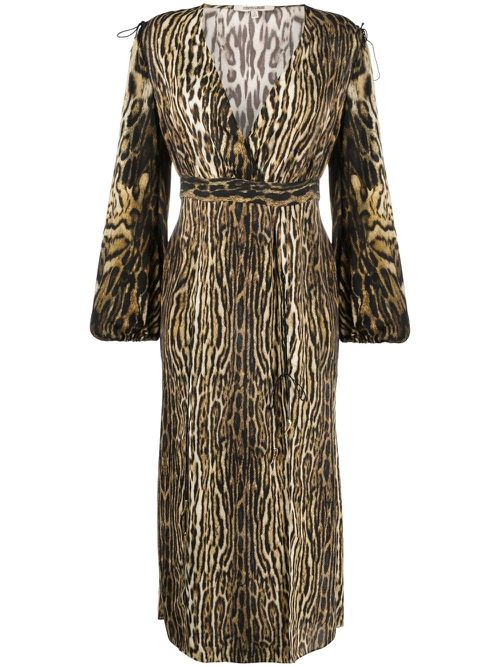 Jaguar-print midi wrap dress - Neutrals