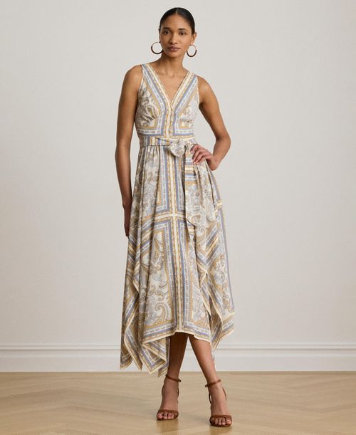 Women's Sleeveless Handkerchief Hem Midi Dress - Cream Multi