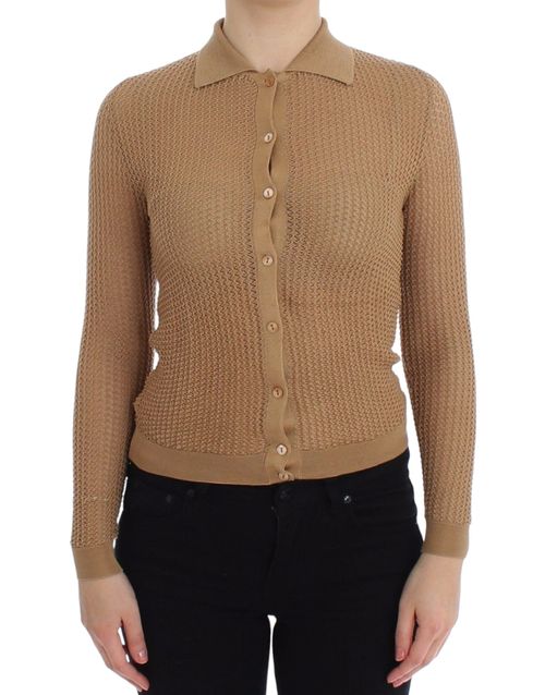 Knitted Cotton Polo Cardigan — Beige