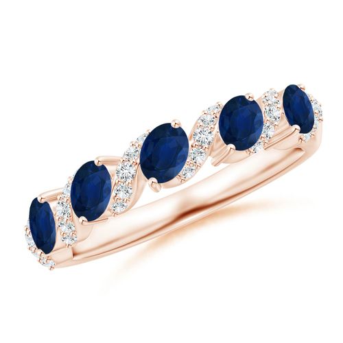 Angara 1.0 Carat Five Stone Oval Sapphire Swirl Ring with Diamonds in 14K Rose Gold