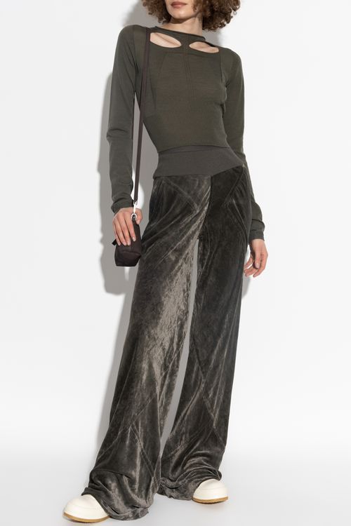 Velvet Wide-leg Trousers, Women's, Green