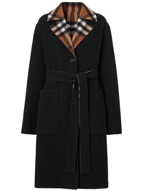 Check-pattern reversible wool coat - Brown