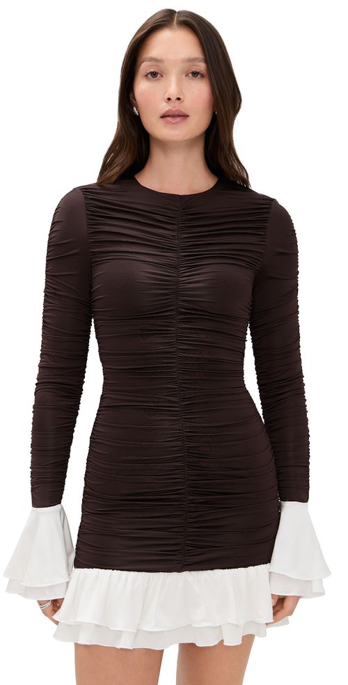 Mini Ruched Long Sleeve Dress Chicory Coffee Comb