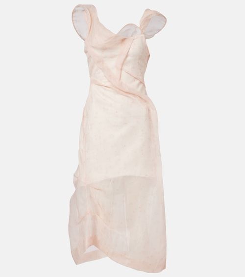 Asymmetric ruched organza midi dress