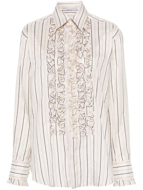 Striped ruffled shirt - Neutrals