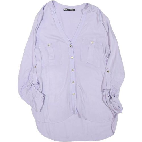 ZARA Womens Lilac Basic Top Long Sleeve V-Neck Button Front S Casual Stylish