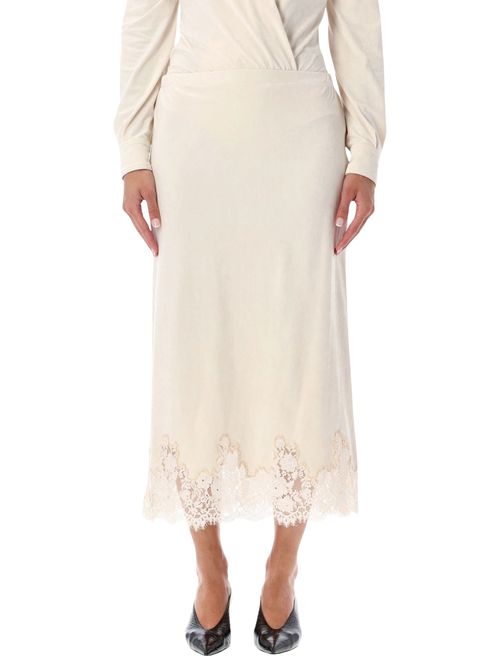 Lace-Trim Midi Skirt with Elastic Waistband