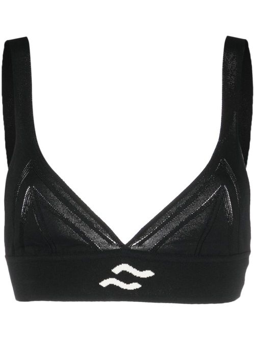 V-neck knitted crop top - Black