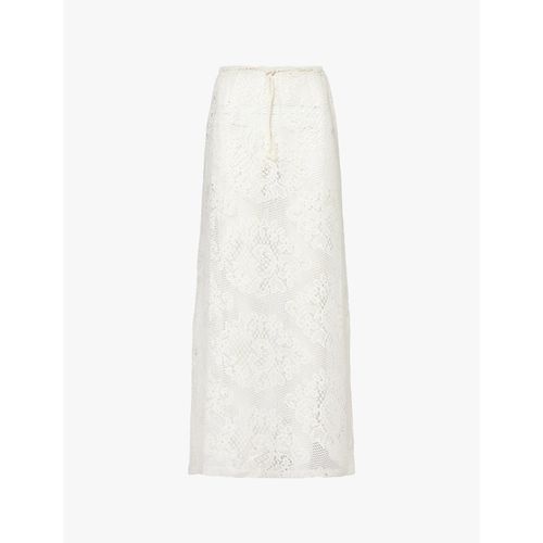 Womens Off White Rose Crochet-pattern Knitted Maxi Skirt 6