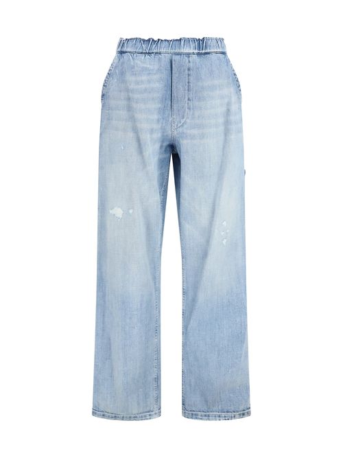 Wide-Leg Distressed Denim Jeans — Blue