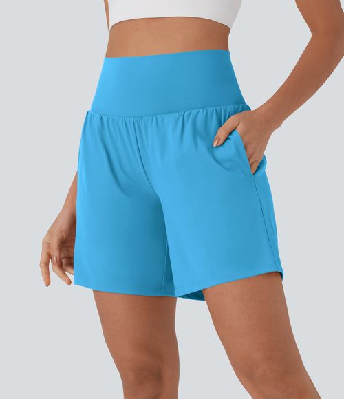 "SoftlyZero™ Airy Super High Waisted 2-in-1 Cool Touch Yoga Shorts 7"" with Pockets Gym Short - Swim Cap