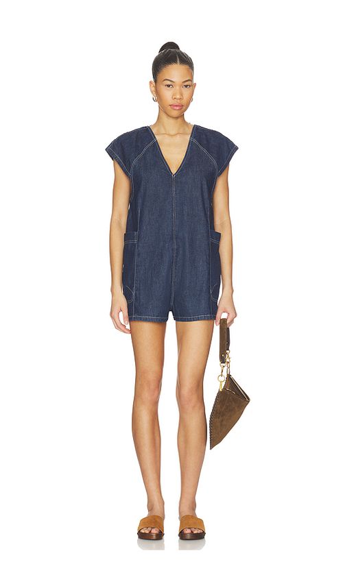 Free People x We The Free Free Fall Denim Romper in Navy. L. Also in XS, S