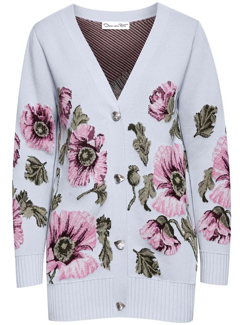 Floral jacquard cardigan - Blue