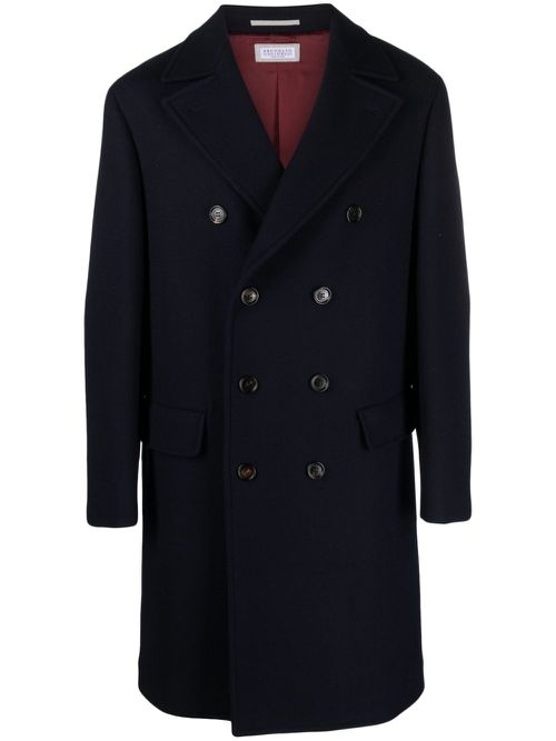 Double-breasted wool-blend coat - Blue