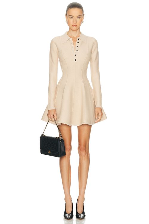 Fleur du mal Henley Flared Corset Dress in Cafe Au Lait - Cream. L also in