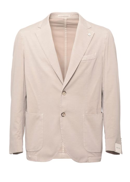 Beige Cotton-Silk Classic Lapel Blazer