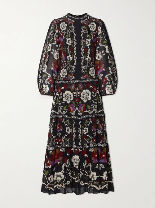 Floral-print Chiffon Maxi Dress - Black