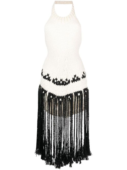 Fringed knit halterneck top - Neutrals