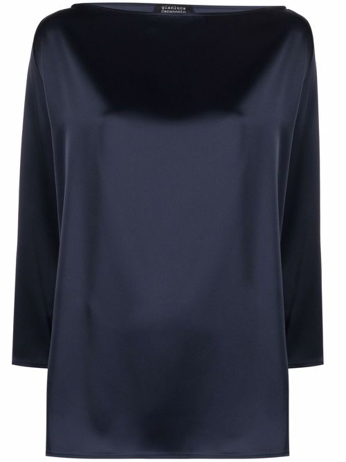 Boat-neck satin blouse - Blue