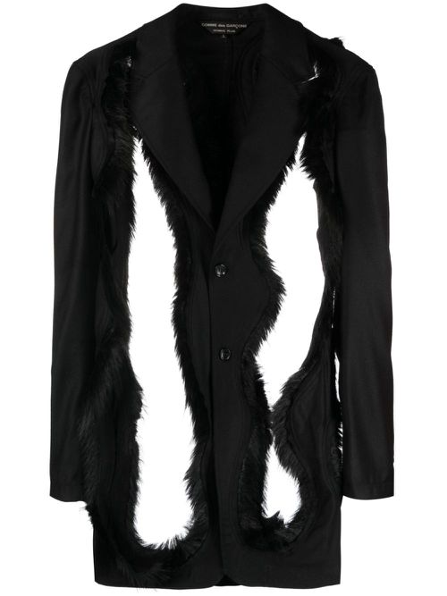 Faux fur-embellished single-breasted blazer - Black