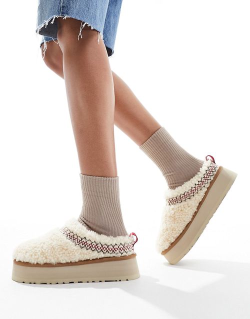 Tazz braid platform mules in white borg