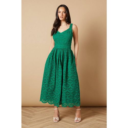 Oasis Women's Embroidered Broderie Midi Dress in Bright Green