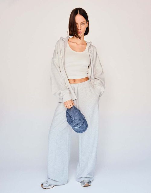 Soft touch wide-leg trousers in light grey