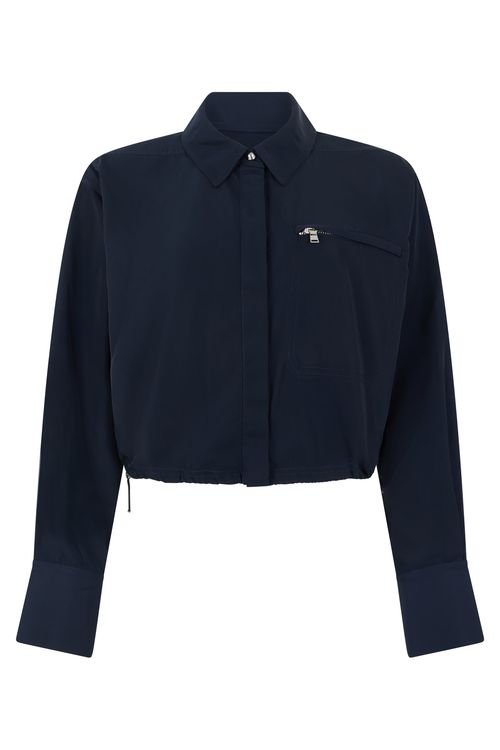 Cropped Taffeta French-Collar Shirt with Drawstring Waist