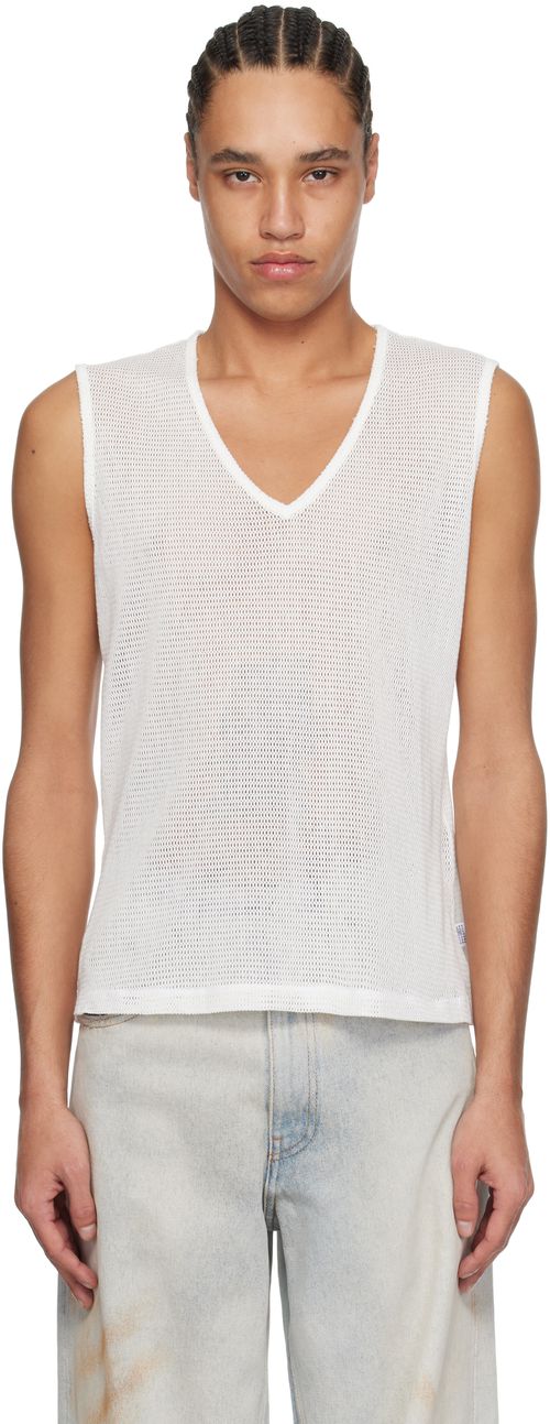 MM6 Maison Margiela White V-Neck Tank Top