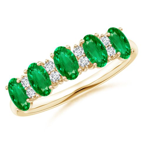 Angara 1.0 Carat Five Stone Emerald and Diamond Wedding Ring in 14K Yellow Gold