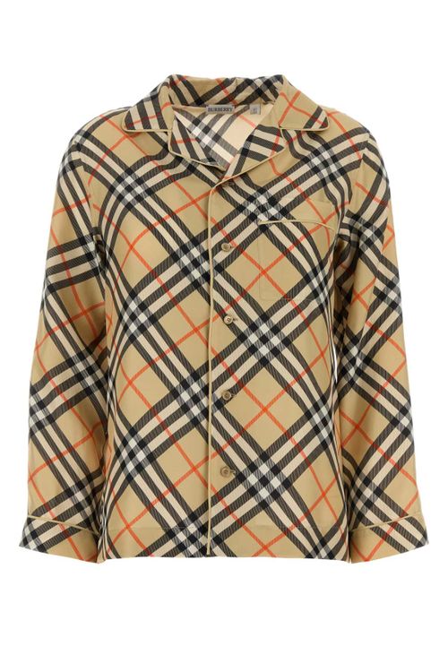 Silk Check Shirt — Beige
