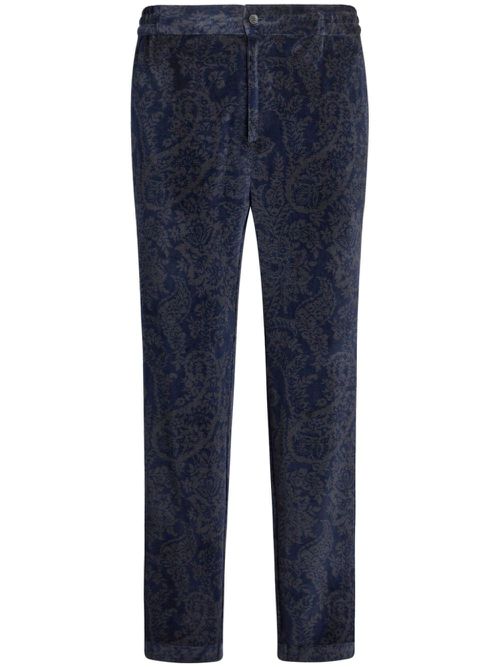 Paisley-jacquard slim-cut trousers - Blue