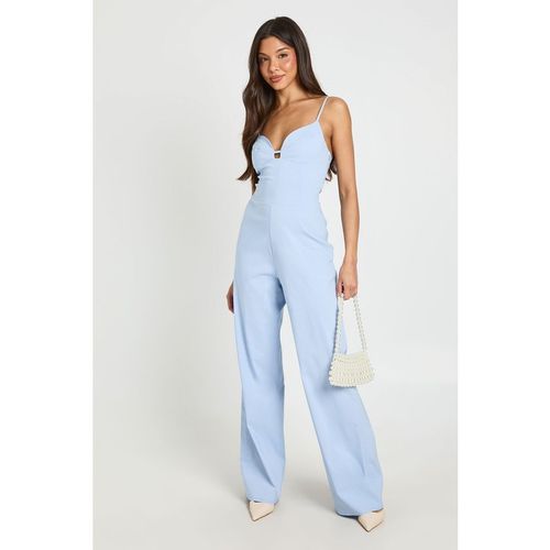 Boohoo Womens Sweetheart Neck Wide Leg Jumpsuit - Blue Viscose