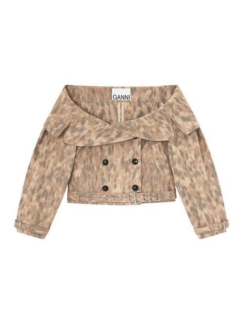 Printed Stretch Cotton Open Collar Jacket