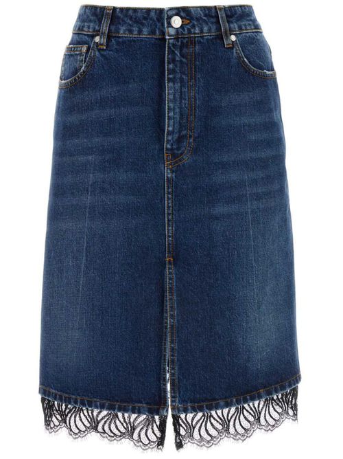 Lace-trim denim skirt - Blue