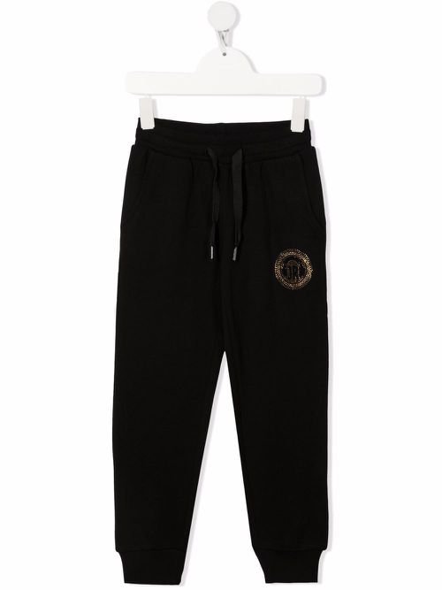 Rhinestone-logo track pants - Black