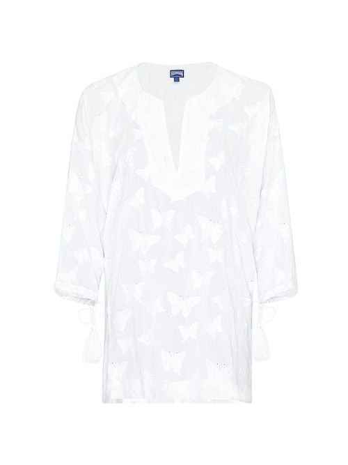 Women's Butterfly-Embroidered Swim Cover-Up Minidress - Blanc White
