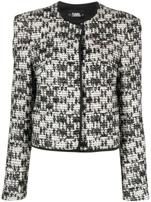 Embroidered-logo bouclé jacket - Black