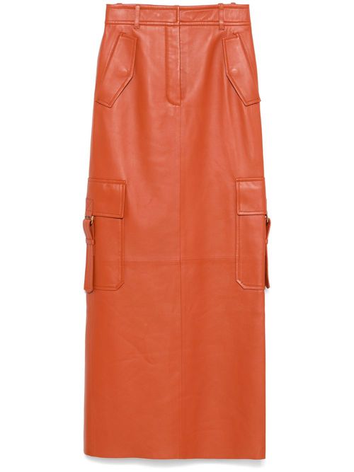 Illustration leather maxi skirt - Orange