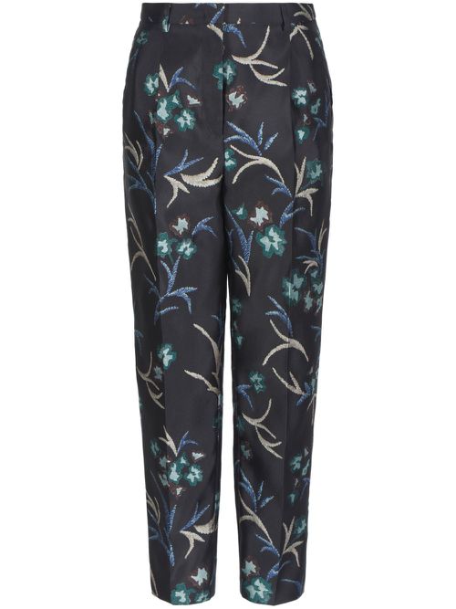 Floral-print straight trousers - Black