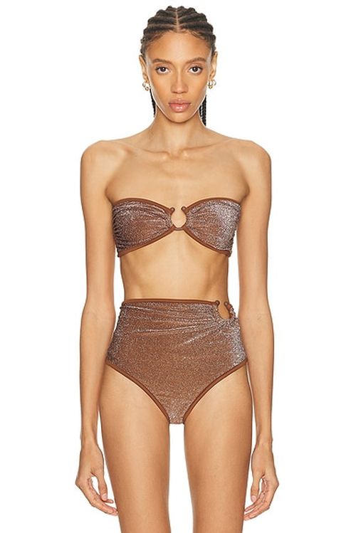Johanna Ortiz Seawater Bikini Top in Shimmering Brown - Brown. M also in L