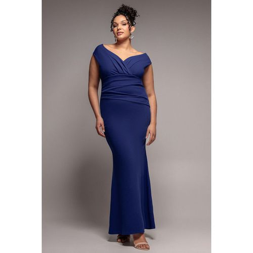Goddiva Plus Bardot Pleated Maxi Dress - Navy