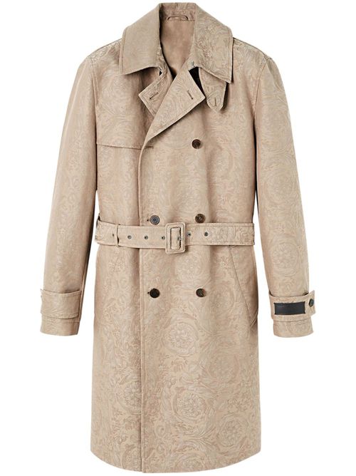 Floral-jacquard cotton trench coat - Neutrals